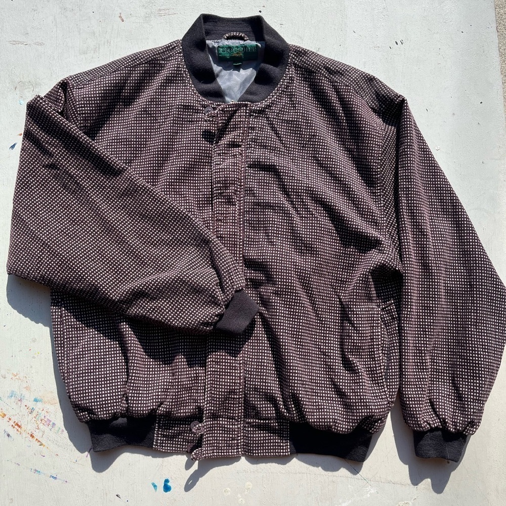 Men's Vintage Crocodile Brand Jacket Multicolor Striped L Bomber Zip Preppy City